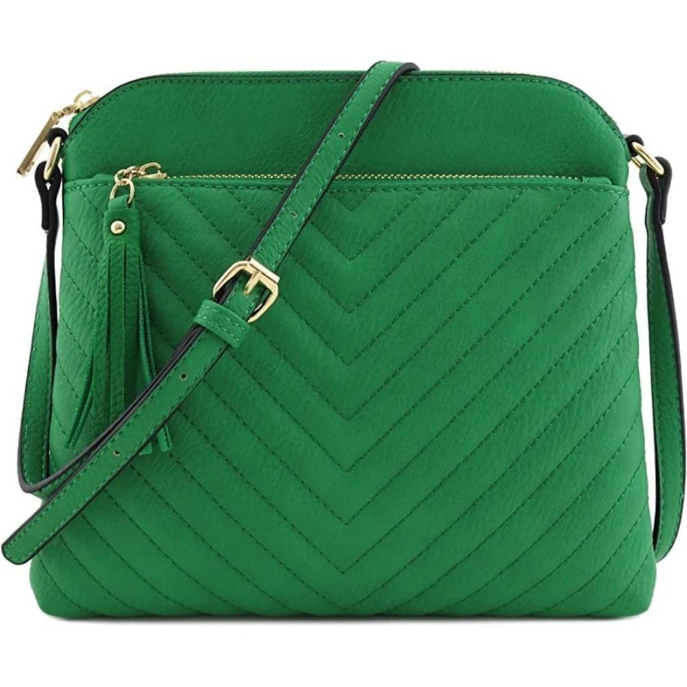 Women's Green Quilted Crossbody Bag with Tassel